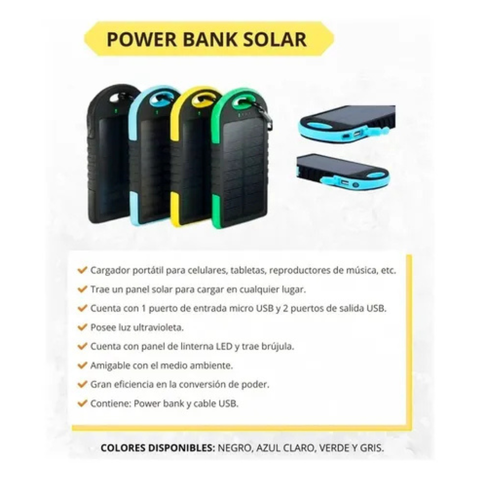 Power Bank Panel Solar 10000mah Linterna