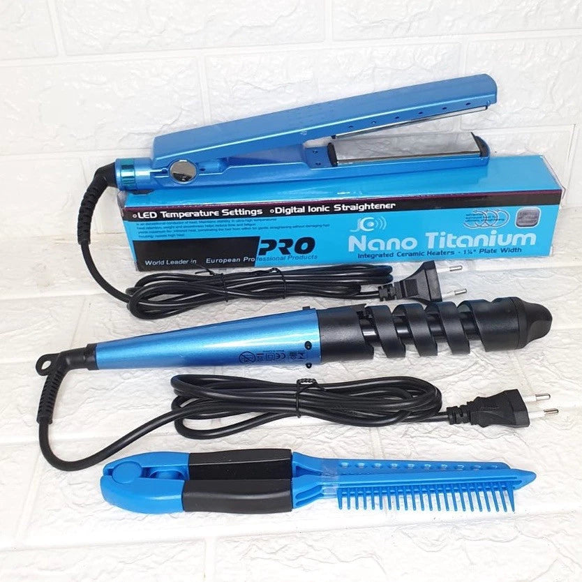 Kit Plancha + Peine + Rizador + Cepillo